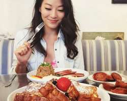 Arden Cho eating non vegetarian food